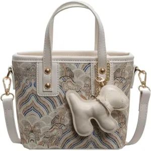 Hand-held small handbags Women's fashion embroidery bucket purses casual versatile crossbody bags