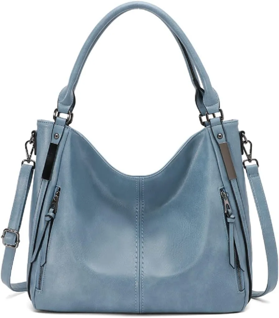 Handbags and Purses for Women PU Leather Top Handle Satchel Large Shoulder Bag Fashion Ladies Tote(Blue)