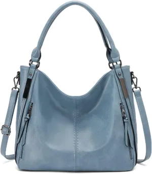 Handbags and Purses for Women PU Leather Top Handle Satchel Large Shoulder Bag Fashion Ladies Tote(Blue)