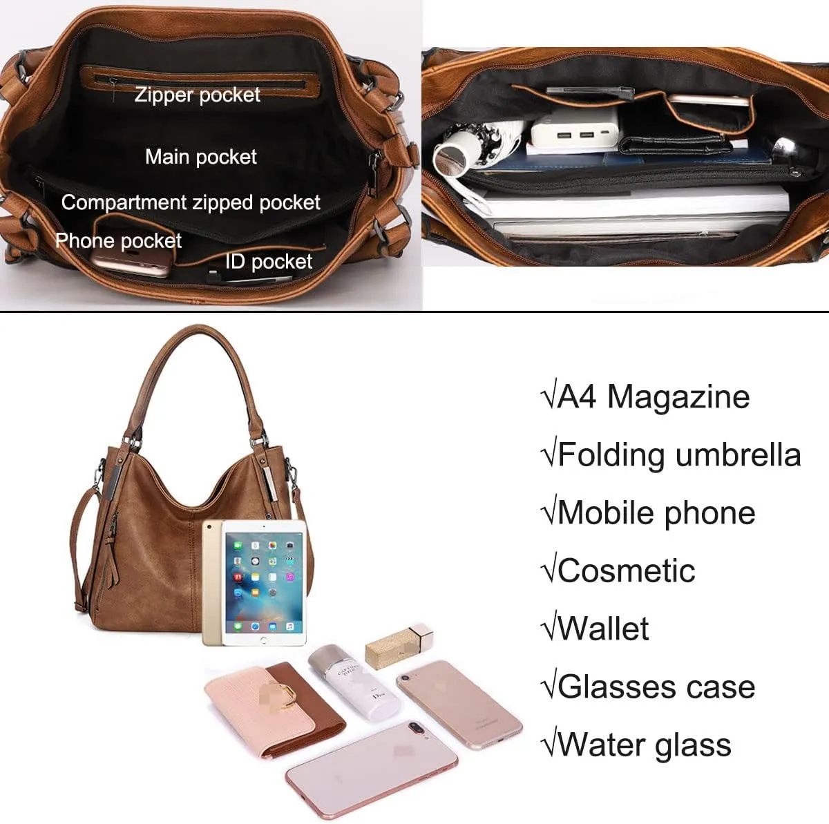 Handbags and Purses for Women PU Leather Top Handle Satchel Large Shoulder Bag Fashion Ladies Tote(Blue)