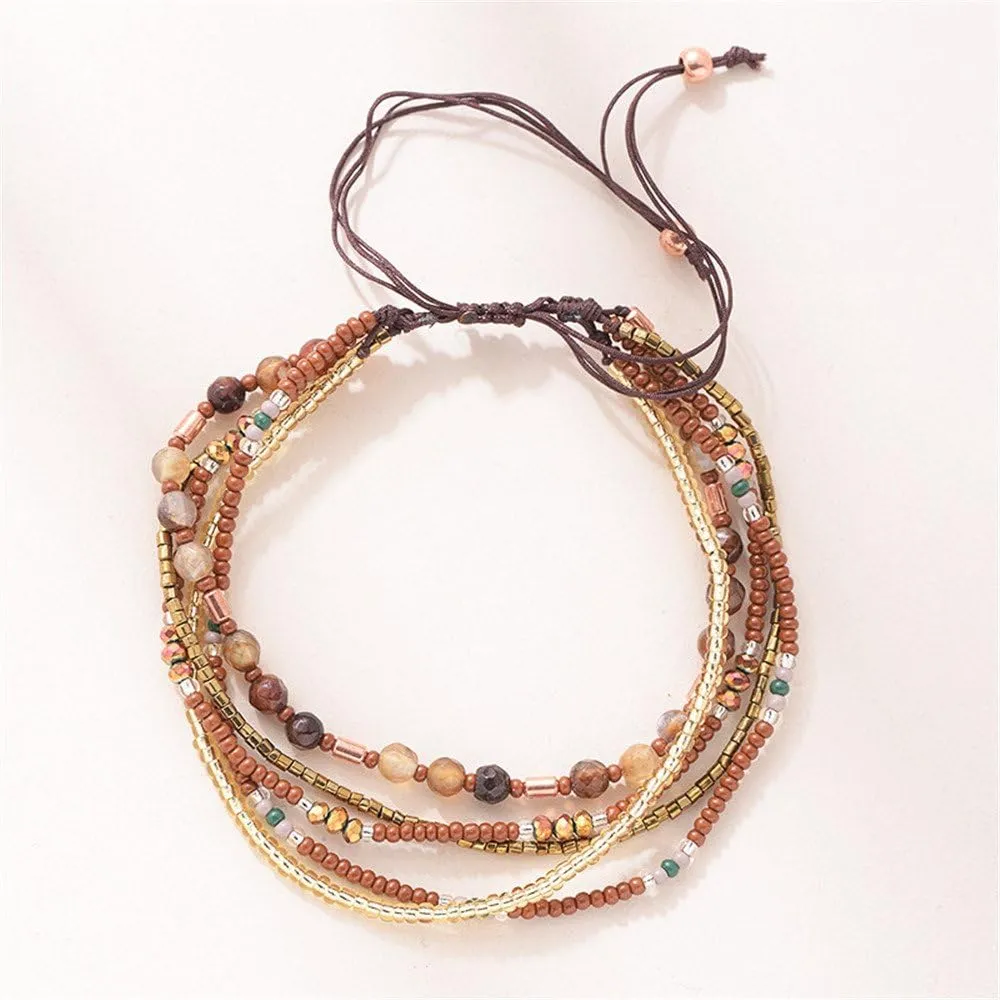 Handmade Adjustable Wrap Bracelet Bohemian String Braided Beads Anklets Gifts for Women