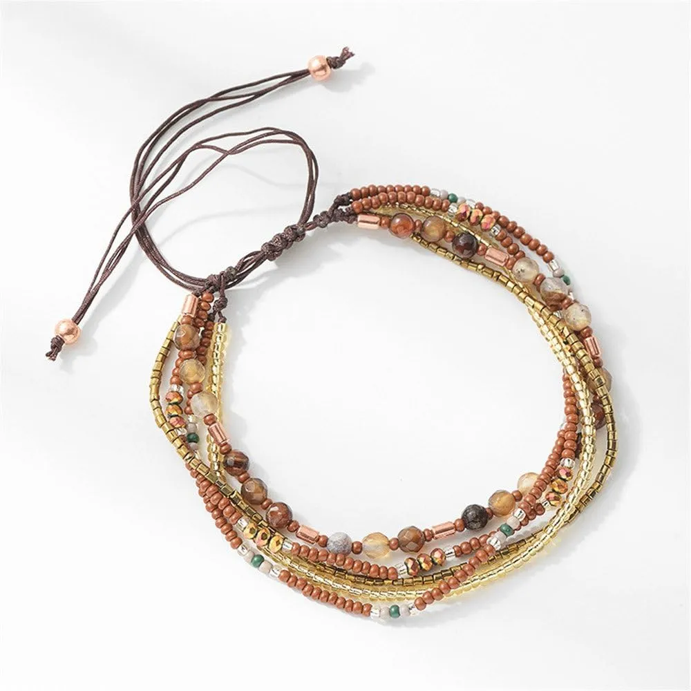Handmade Adjustable Wrap Bracelet Bohemian String Braided Beads Anklets Gifts for Women