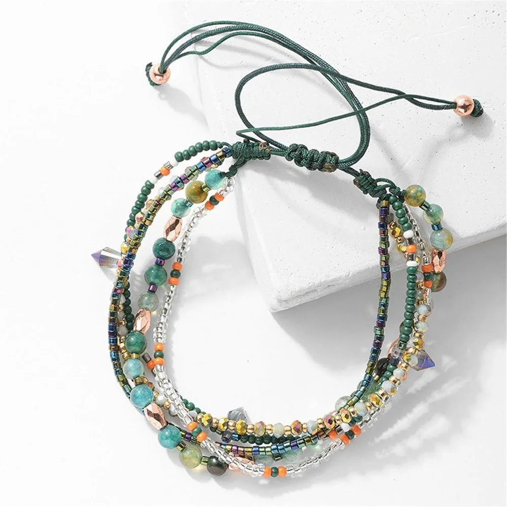 Handmade Adjustable Wrap Bracelet Bohemian String Braided Beads Anklets Gifts for Women