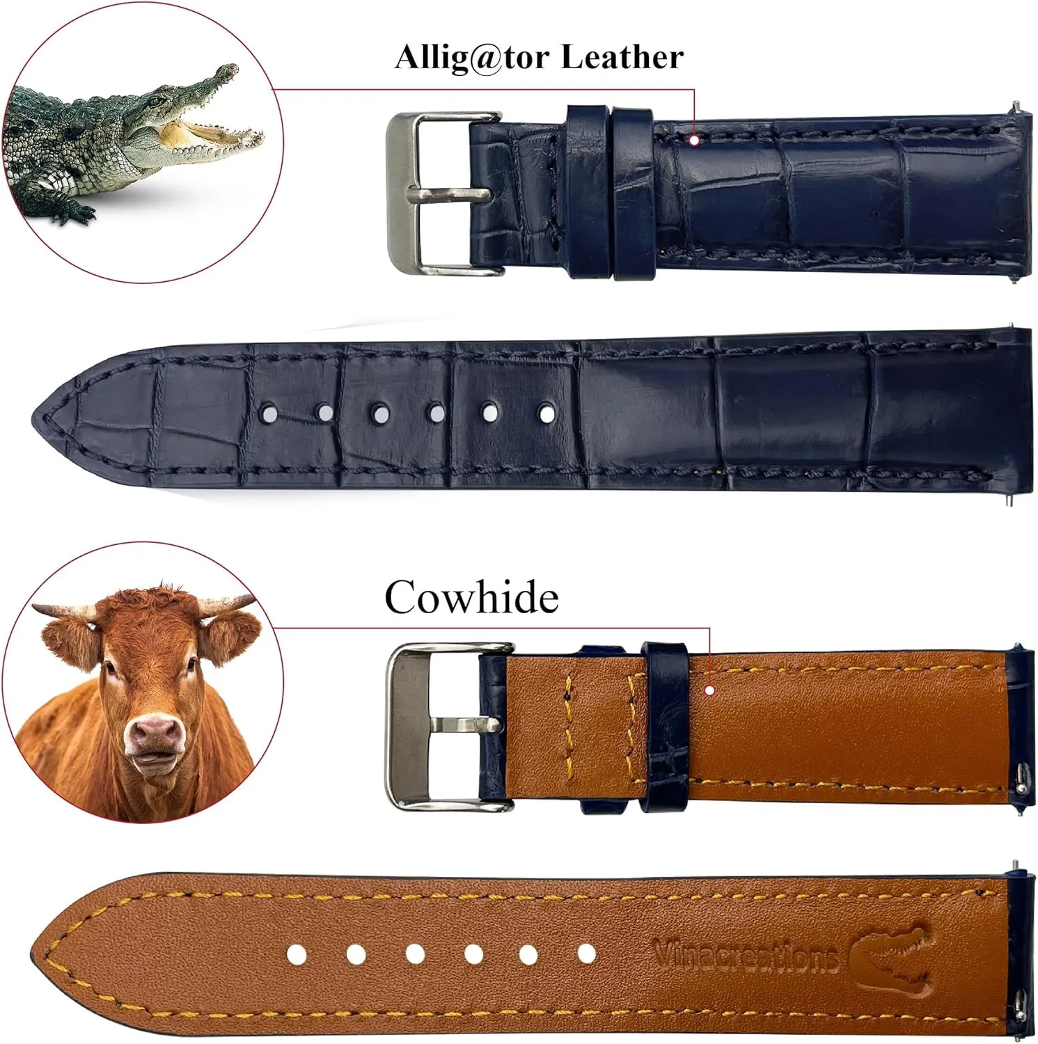 Handmade AIIi-gator Watch Band Men Quick Release Croc Premium Leather Watch Strap Replacement Silver Buckles Bespoke 18mm 19mm 20mm 21mm 22mm 24mm