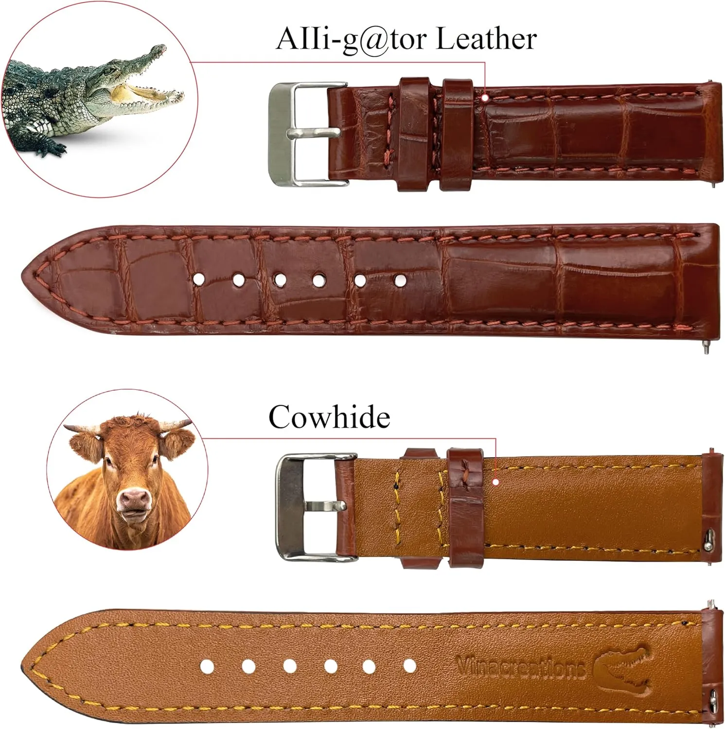 Handmade AIIi-gator Watch Band Men Quick Release Croc Premium Leather Watch Strap Replacement Silver Buckles Bespoke 18mm 19mm 20mm 21mm 22mm 24mm
