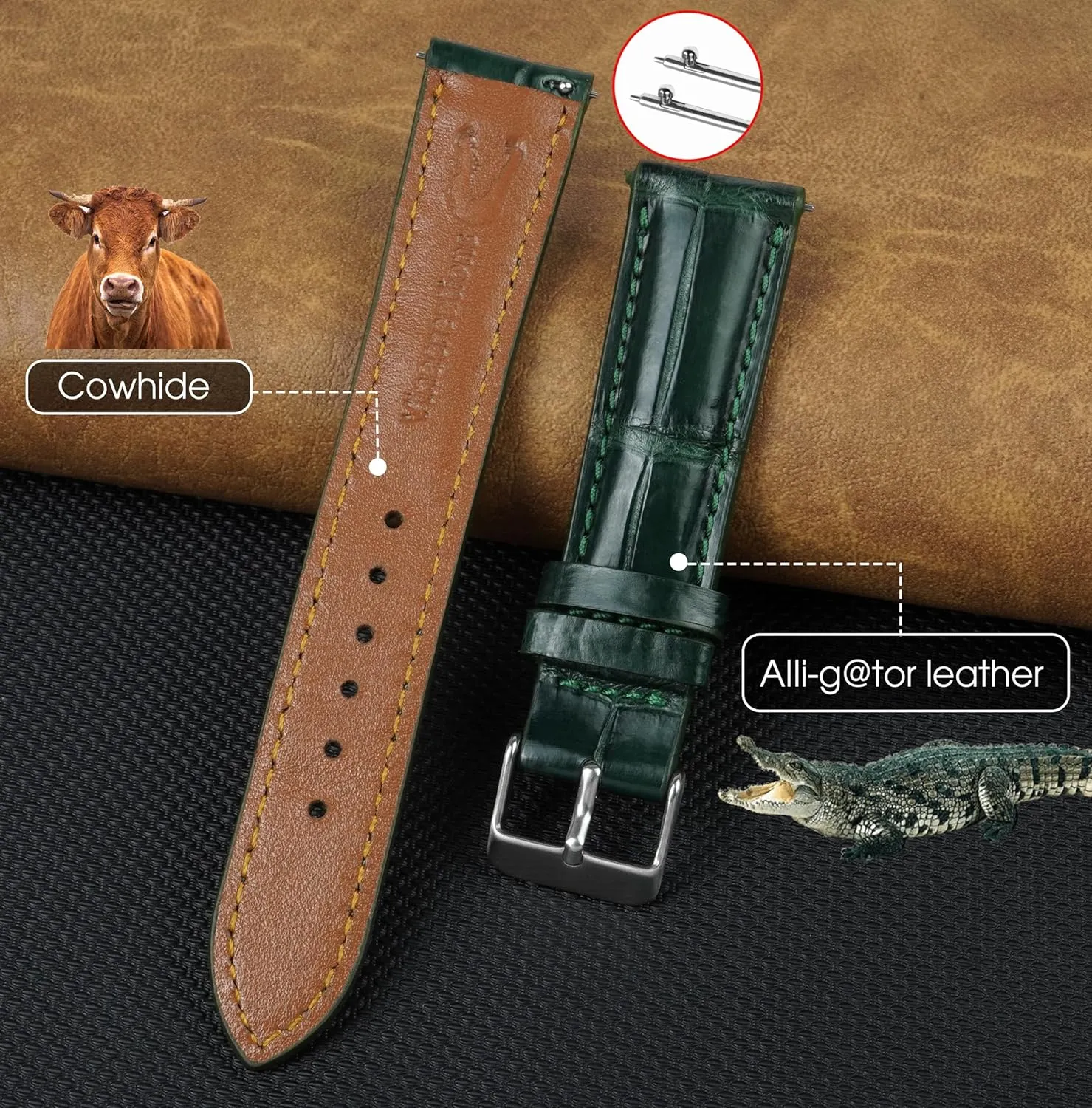 Handmade AIIi-gator Watch Band Men Quick Release Croc Premium Leather Watch Strap Replacement Silver Buckles Bespoke 18mm 19mm 20mm 21mm 22mm 24mm