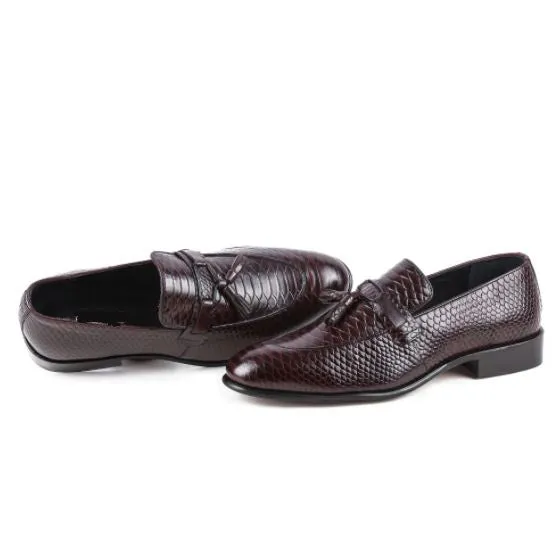 Handmade Brown Alligator Texture Tassel Loafer Shoes