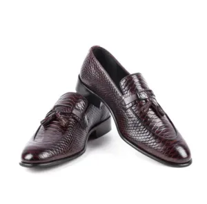 Handmade Brown Alligator Texture Tassel Loafer Shoes