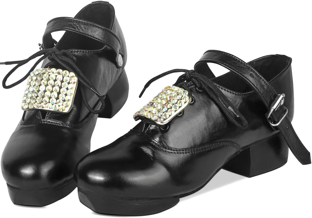 Handmade Irish Dance Hard Shoes with Crystal Buckles – Irish Shoes for Step Dancing, Lightweight Pure Cowhide Leather