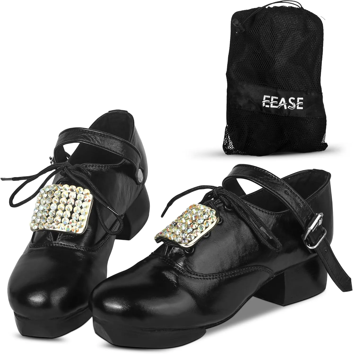 Handmade Irish Dance Hard Shoes with Crystal Buckles – Irish Shoes for Step Dancing, Lightweight Pure Cowhide Leather