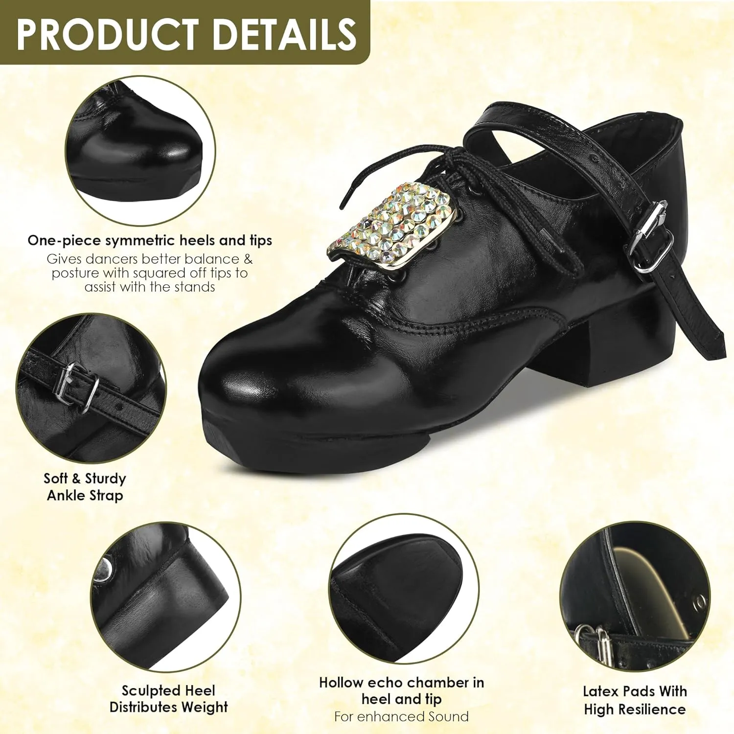 Handmade Irish Dance Hard Shoes with Crystal Buckles – Irish Shoes for Step Dancing, Lightweight Pure Cowhide Leather