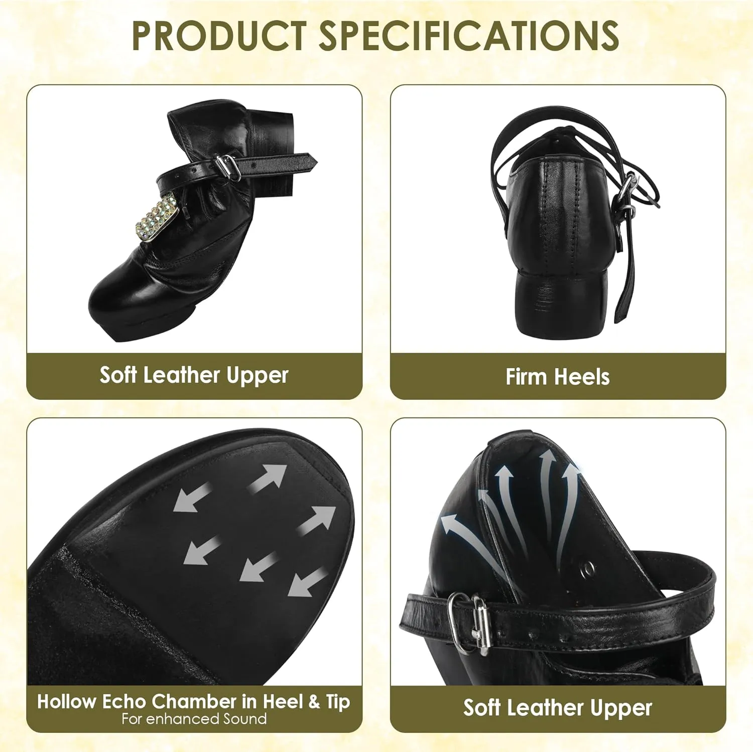 Handmade Irish Dance Hard Shoes with Crystal Buckles – Irish Shoes for Step Dancing, Lightweight Pure Cowhide Leather