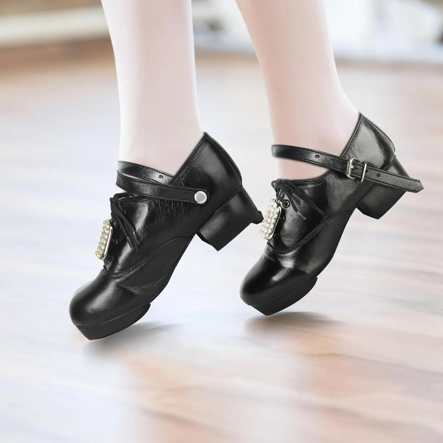 Handmade Irish Dance Hard Shoes with Crystal Buckles – Irish Shoes for Step Dancing, Lightweight Pure Cowhide Leather