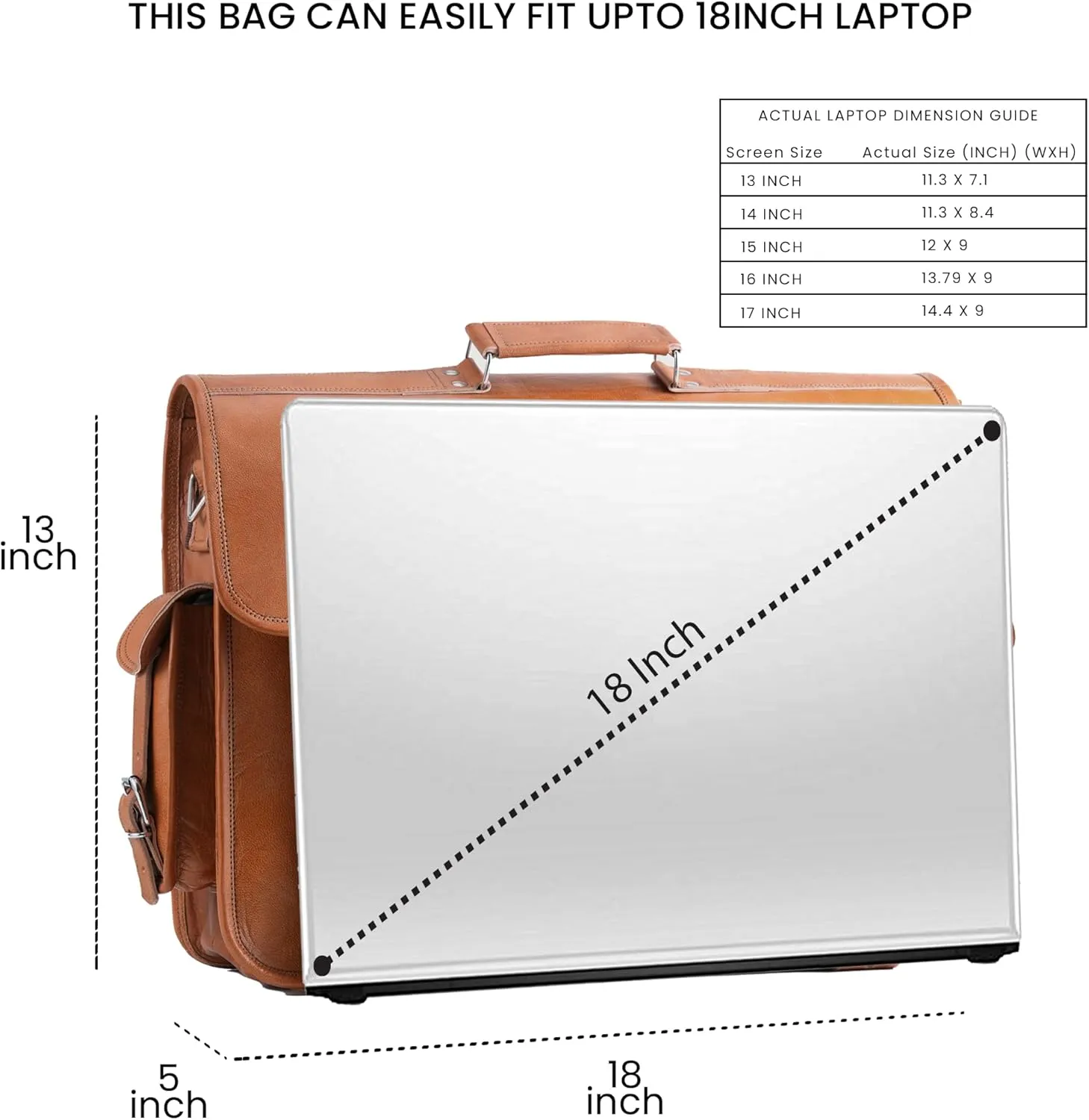 Handmade World Leather Messenger Bags For Men Women Mens Briefcase Laptop Bag Computer Satchel (Black, 18 Inches)