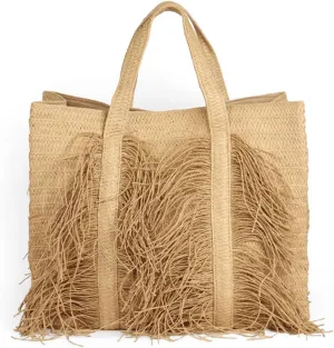 Handwoven Fringe Straw Bag, Bohemian Large Straw Beach Bag, Summer Beach Rattan Tote Bag, Casual Handbag Shoulder Bag