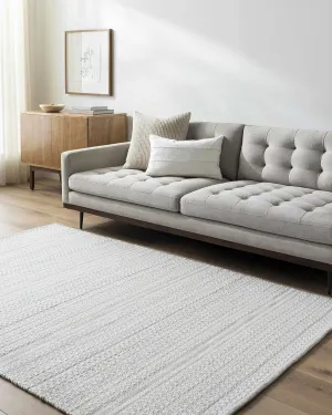 Hauteloom Kendi Wool Hallway, Kitchen Runner Rug - Modern Farmhouse - Neutral Bohemian Boho - Light Gray, White - 2'6" x 8'