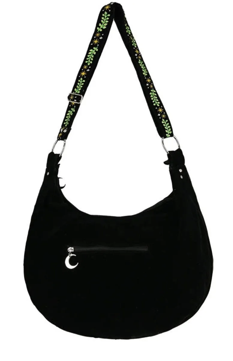 Herbal Hobo Bag Fern Embroidery - Gothic Velvet Crescent bag