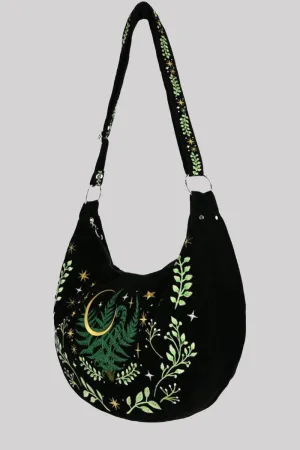 Herbal Hobo Bag Fern Embroidery - Gothic Velvet Crescent bag