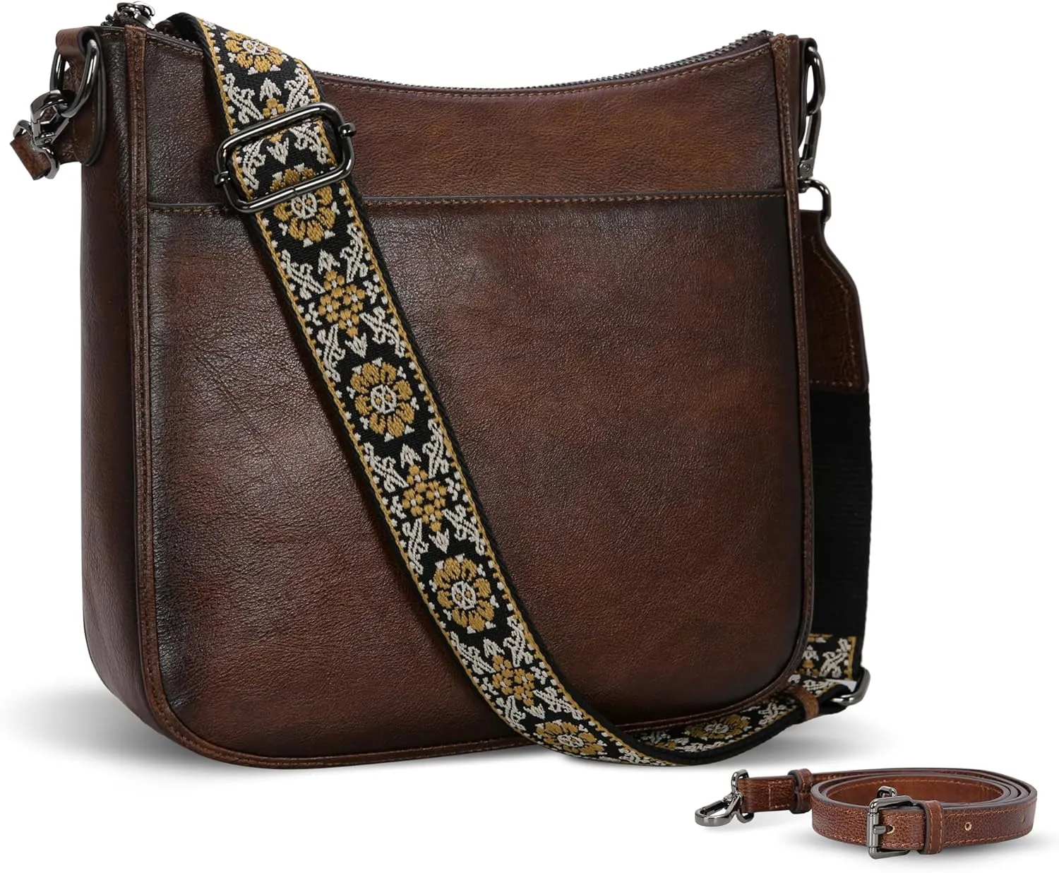 HESHE Leather Purses for Women Crossbody Bag Medium Shoulder Bags with Guitar Strap Satchel Travel Cross Body Purse
