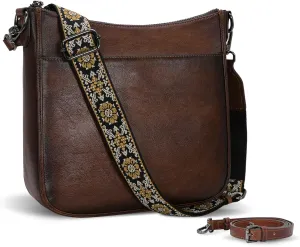 HESHE Leather Purses for Women Crossbody Bag Medium Shoulder Bags with Guitar Strap Satchel Travel Cross Body Purse