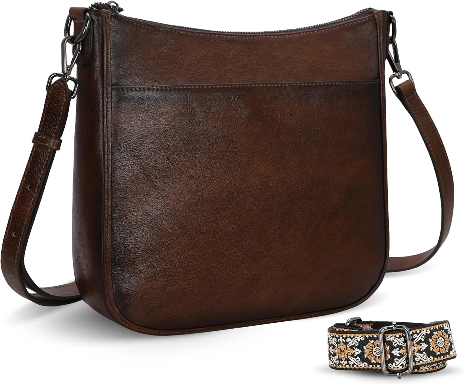 HESHE Leather Purses for Women Crossbody Bag Medium Shoulder Bags with Guitar Strap Satchel Travel Cross Body Purse