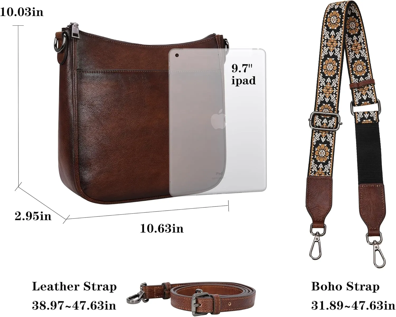 HESHE Leather Purses for Women Crossbody Bag Medium Shoulder Bags with Guitar Strap Satchel Travel Cross Body Purse