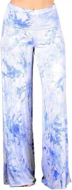 HEYHUN Womens Casual Tie Dye Solid Wide Leg Bottom Boho Hippie Lounge Palazzo Pants S-3XL