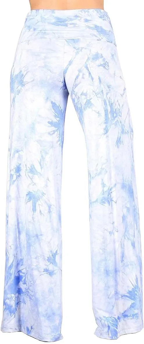 HEYHUN Womens Casual Tie Dye Solid Wide Leg Bottom Boho Hippie Lounge Palazzo Pants S-3XL