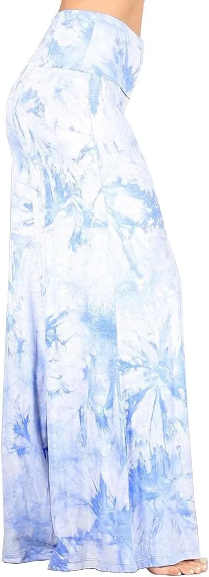 HEYHUN Womens Casual Tie Dye Solid Wide Leg Bottom Boho Hippie Lounge Palazzo Pants S-3XL