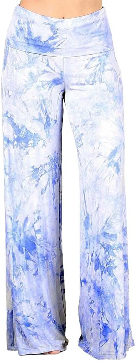 HEYHUN Womens Casual Tie Dye Solid Wide Leg Bottom Boho Hippie Lounge Palazzo Pants S-3XL