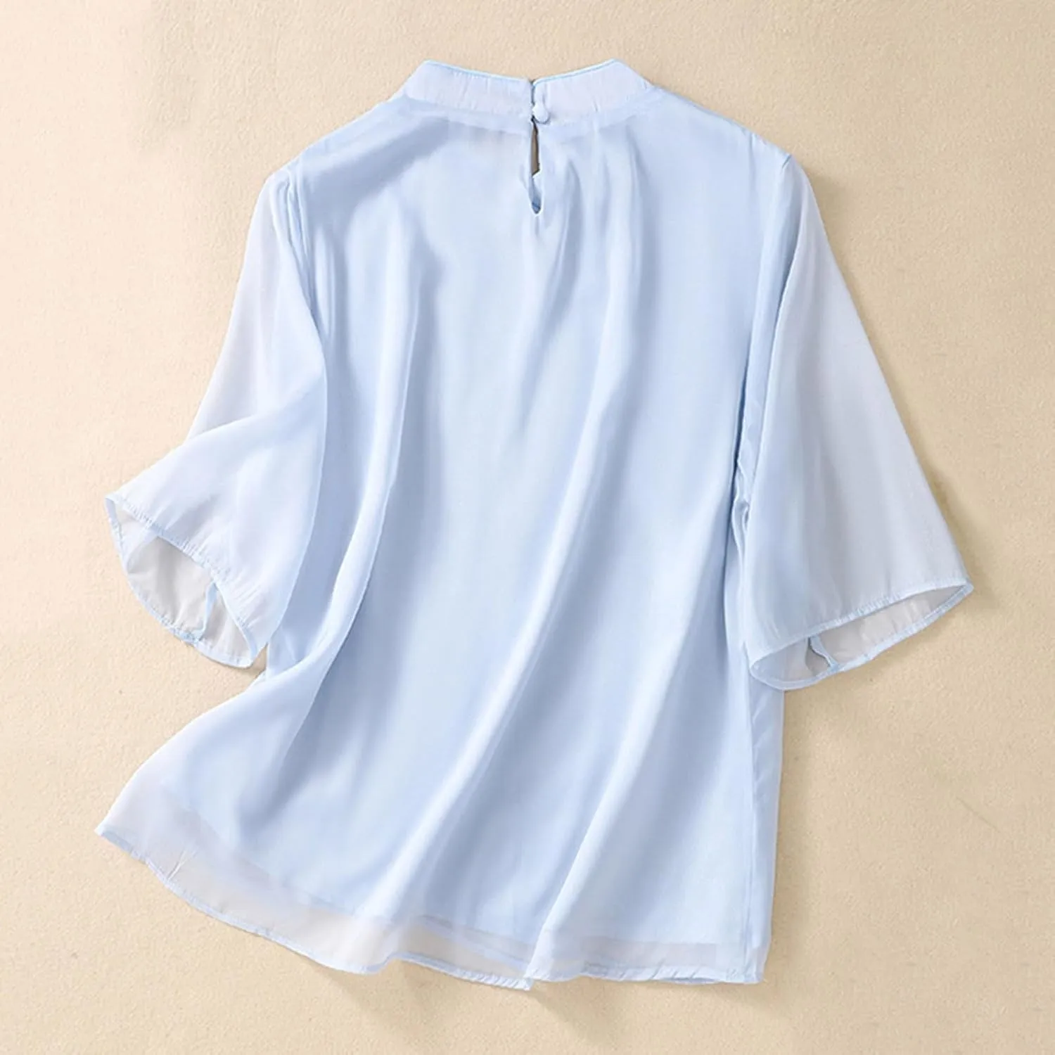 HGps8w Cotton Linen Embroidery Floral Tops for Women Retro Chinese Frog Button Blouse Loose Stand Collar 3/4 Sleeve Shirts