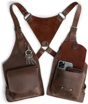 Hide & Play, Shoulder Holster with Adjustable Straps, Ideal for Cosplay, Steampunk, Renaissance, Costume Parties, Full Grain Leather, Handmade, Bourbon Brown