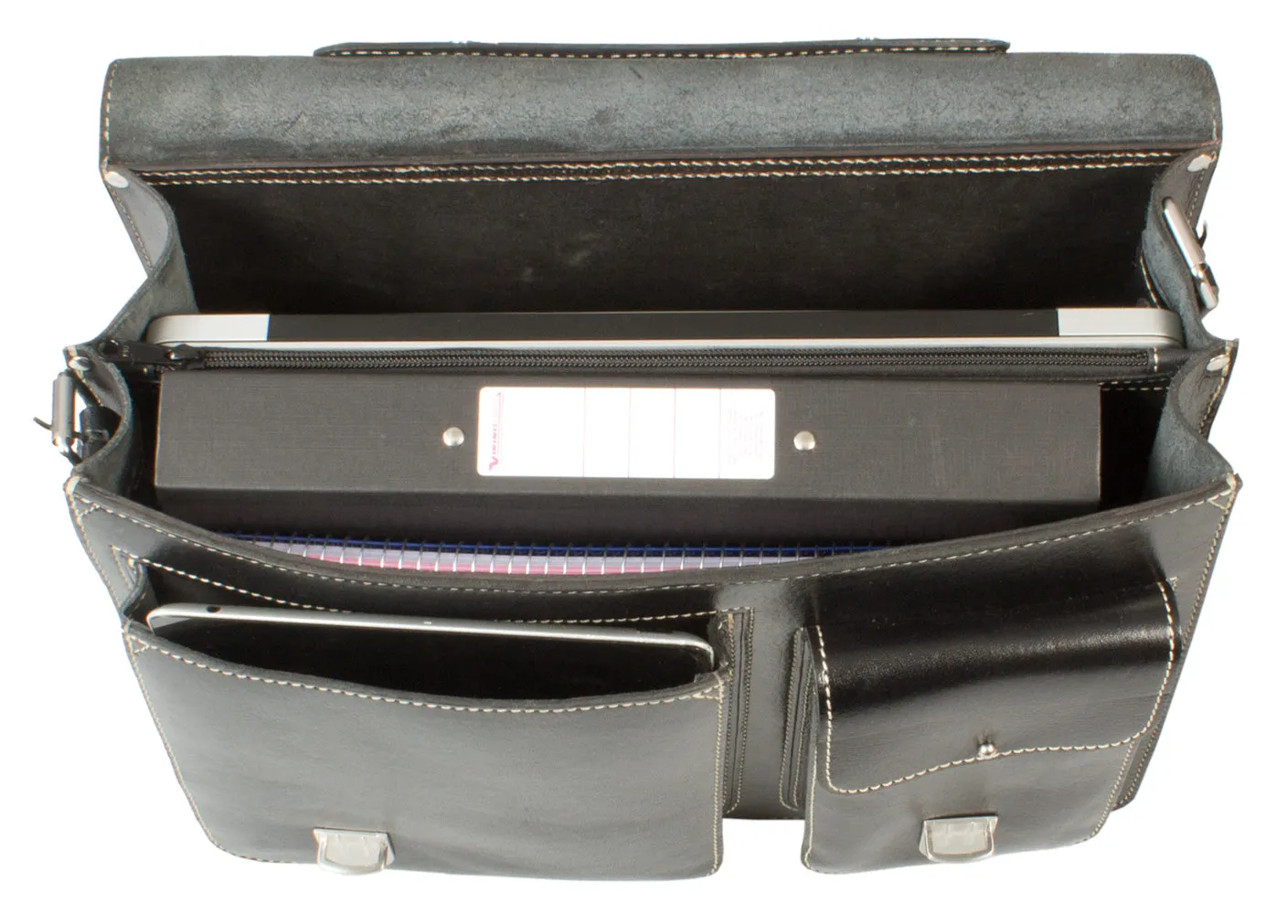 HIDEONLINE RUGGED THICK SADDLE BLACK LEATHER SATCHEL BRIEFCASE / LAPTOP BAG