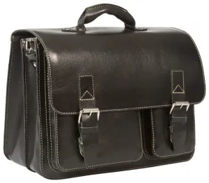 HIDEONLINE RUGGED THICK SADDLE BLACK LEATHER SATCHEL BRIEFCASE / LAPTOP BAG