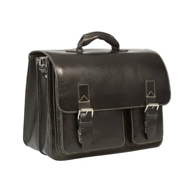 HIDEONLINE RUGGED THICK SADDLE BLACK LEATHER SATCHEL BRIEFCASE / LAPTOP BAG
