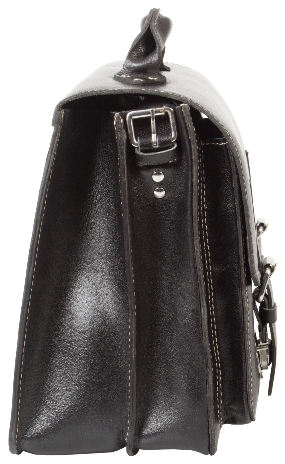HIDEONLINE RUGGED THICK SADDLE BLACK LEATHER SATCHEL BRIEFCASE / LAPTOP BAG