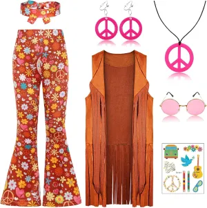 Hippie Costume for Girls Kids 60s 70s Outfits Costume Halloween Dress Up Party