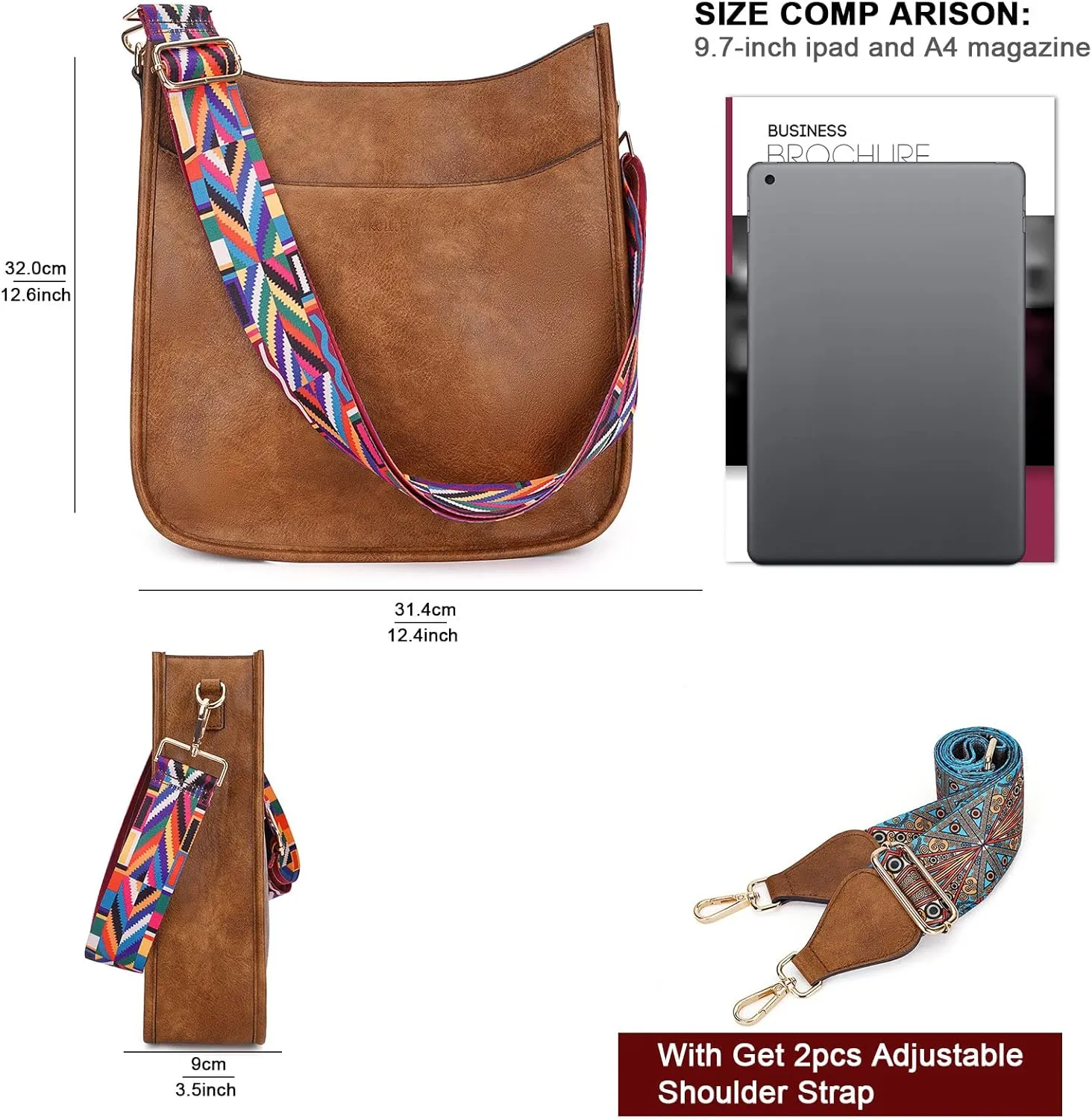 HKCLUF Crossbody Bag for Women Vegan Leather Hobo Handbags Guitar Strap Purse Shoulder Bucket Bag with 2PCS Adjustable Straps