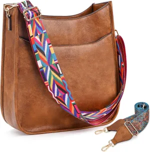 HKCLUF Crossbody Bag for Women Vegan Leather Hobo Handbags Guitar Strap Purse Shoulder Bucket Bag with 2PCS Adjustable Straps