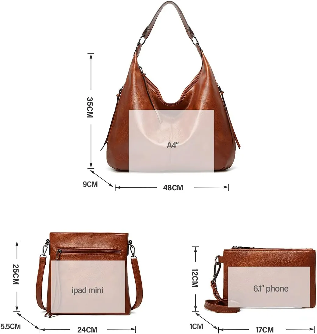 Hobo Bags for Women Soft PU Leather Slouchy Bag Shoulder Purse with Zipper