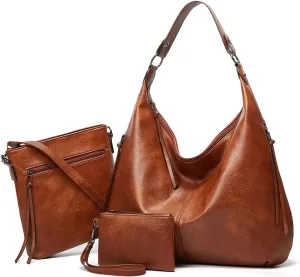 Hobo Bags for Women Soft PU Leather Slouchy Bag Shoulder Purse with Zipper