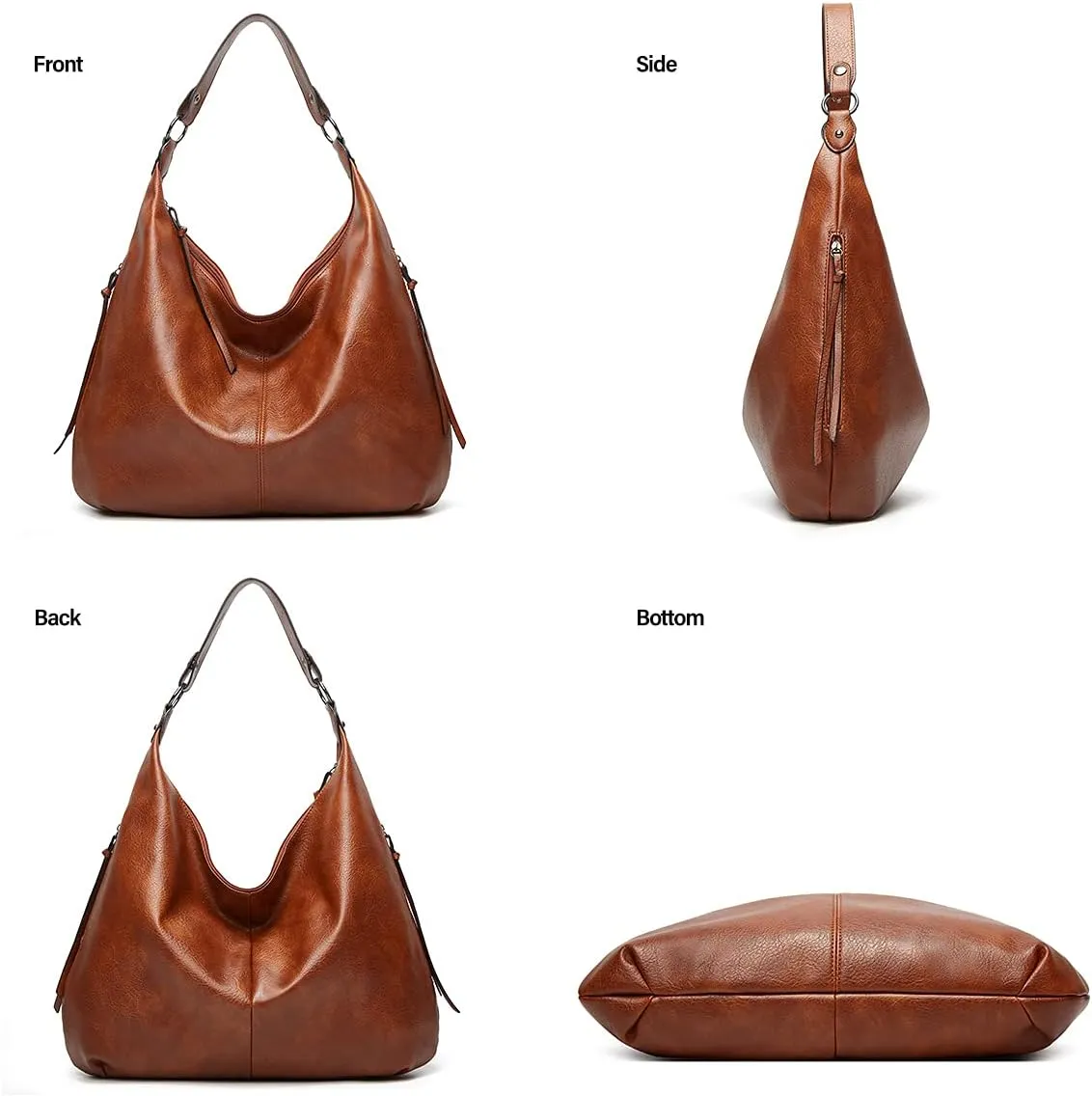 Hobo Bags for Women Soft PU Leather Slouchy Bag Shoulder Purse with Zipper