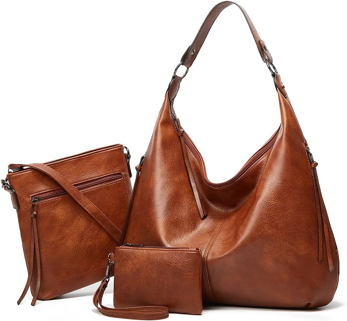 Hobo Bags for Women Soft PU Leather Slouchy Bag Shoulder Purse with Zipper