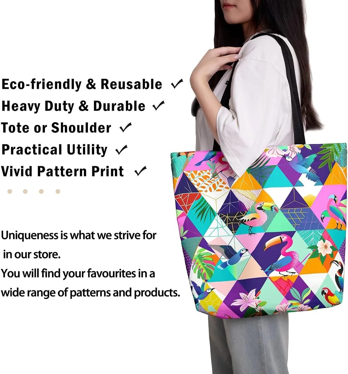 Horses Canvas Tote Bag,Southwestern Native Aztec Handbag Bohemian Dream Catchers Geometry Shoulder Bag