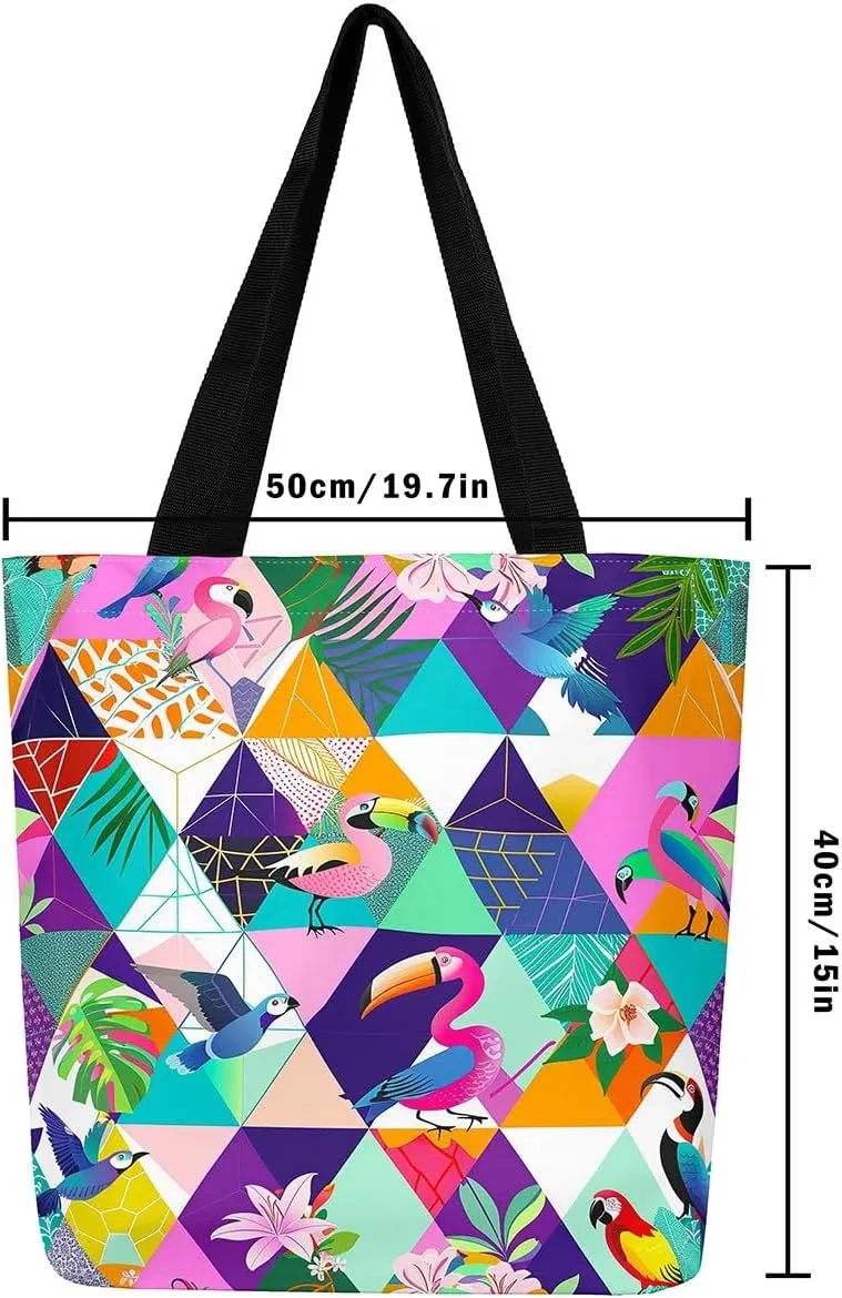Horses Canvas Tote Bag,Southwestern Native Aztec Handbag Bohemian Dream Catchers Geometry Shoulder Bag