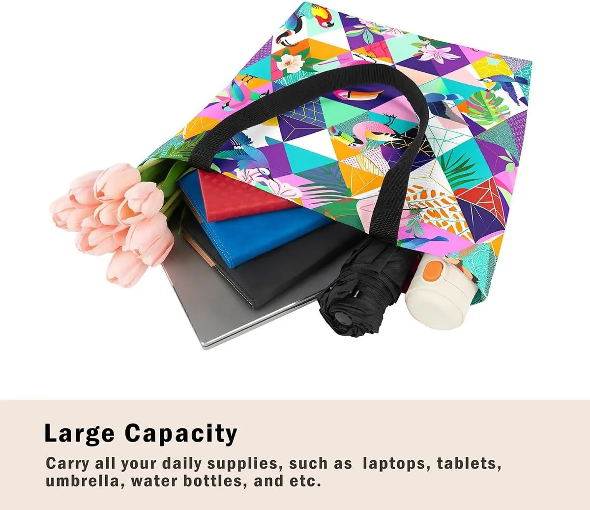 Horses Canvas Tote Bag,Southwestern Native Aztec Handbag Bohemian Dream Catchers Geometry Shoulder Bag
