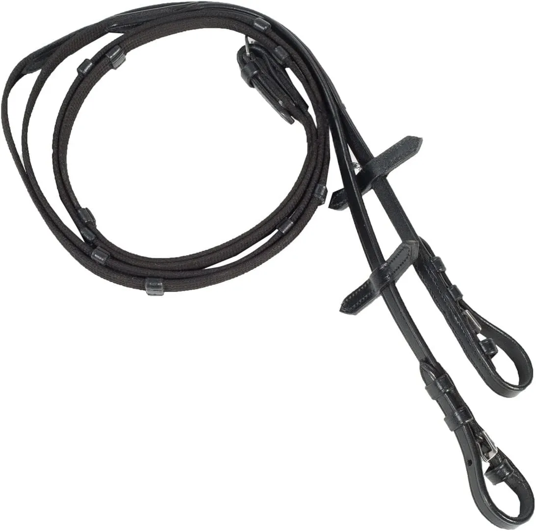 HORZE Slender Grippy Horseback Riding English Web Reins with Hand Stops
