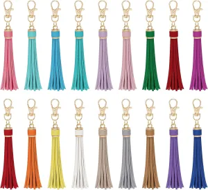 HOVEOX 18 Pieces Artificial Leather Tassel Faux Leather Tassel Bulk Keychain Tassels Leather Tassels for Handbag Keychain and Craft
