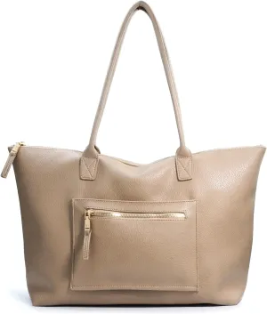 HOXIS Tote Bag for Women with Zipper Vegan Leather Handbag with Trolley Sleeve Travel Weekender Carryall Bag