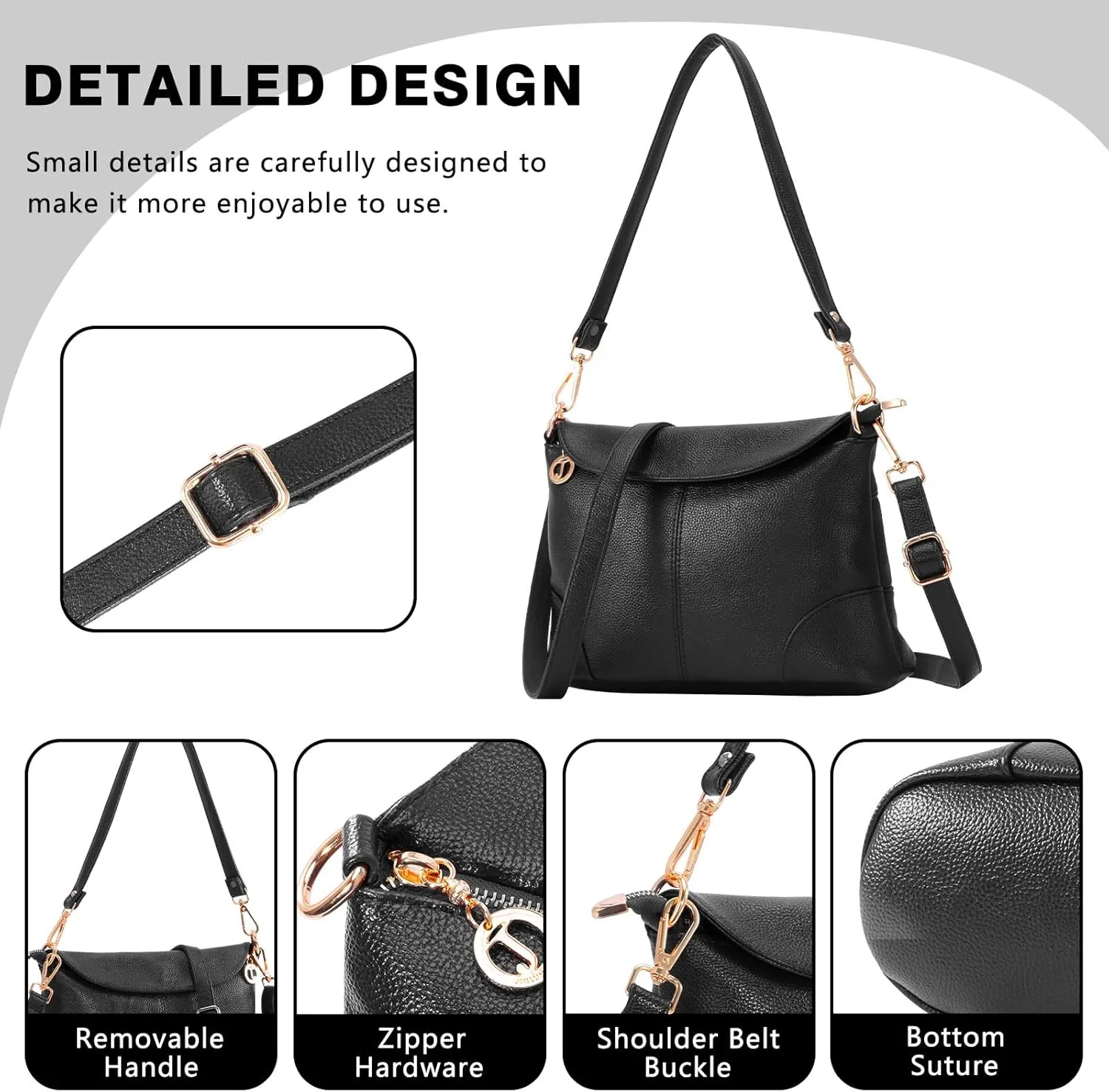 HUA ANGEL Crossbody Bags for Women, Leather Shoulder Purse Bag with 2 Removable Straps, Multi Pocket Trendy Hobo Bag Satchel